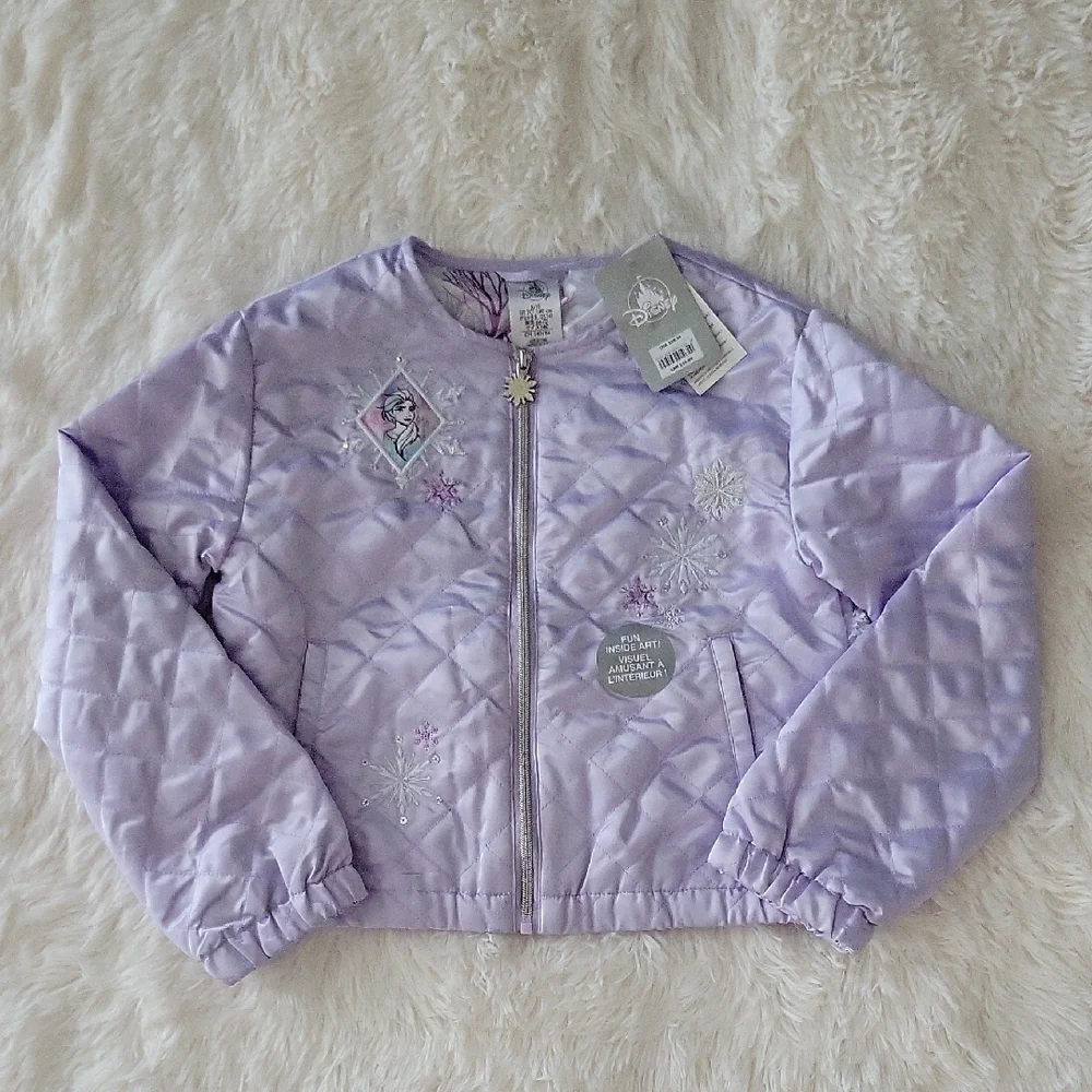 Disney Store Frozen Embroidered Lavender Quilted Jacket Girl Size 9/10